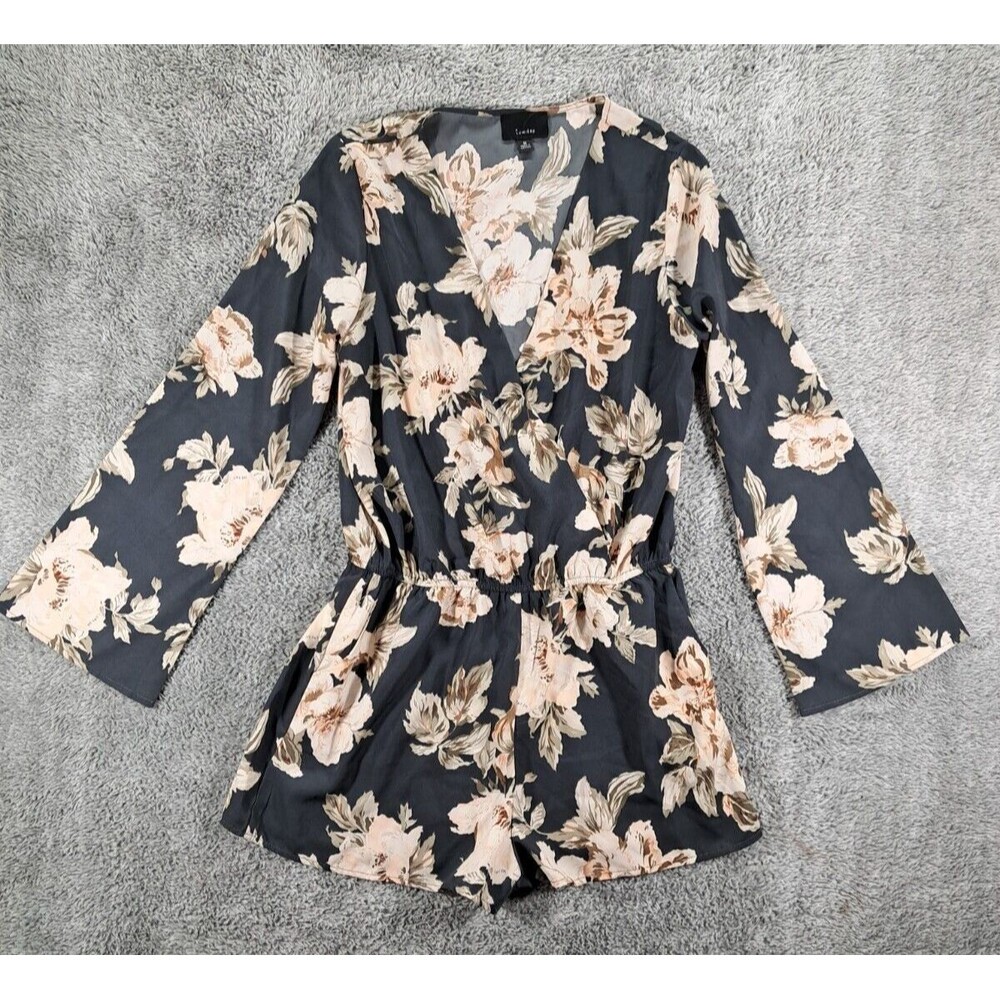 Lumiere Romper Womens Sz Medium Long Sleeve V-Neck Shorts Floral Flowy Dress